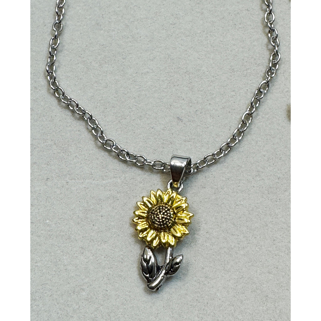 Sunflower Necklace & Earring Set Gold Silver Tone Floral Jewelry 18-20"  N363