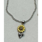 Sunflower Necklace & Earring Set Gold Silver Tone Floral Jewelry 18-20"  N363