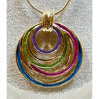 Modern Multicolor Circle Pendant Necklace Gold Tone Enamel  16-19" N364