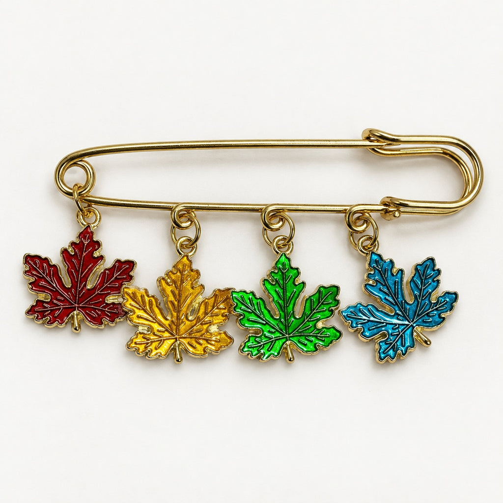 Colorful Maple Leaf Safety Pin Brooch Gold Tone Fall Autumn Charm Jewelry CP176