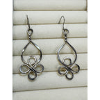 Silver Tone Openwork Drop Dangle Earrings Abstract Swirl 2" Boho Pre-Loved E512