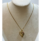 Vintage Heart Rhinestone Necklace Rainbow Crystal Pendant 18" Gold Chain N432