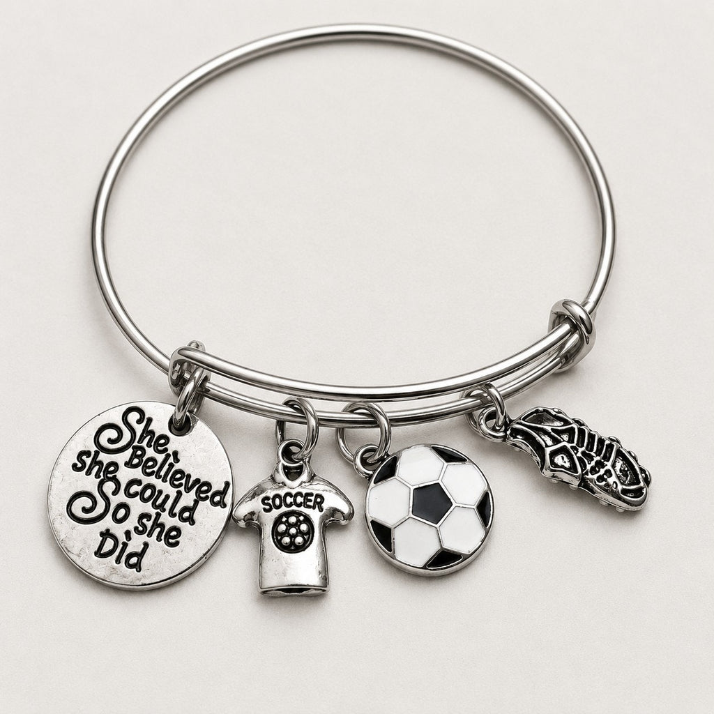 Soccer Charm Bracelet She Believed She Could Silver Tone Sports Gift B158