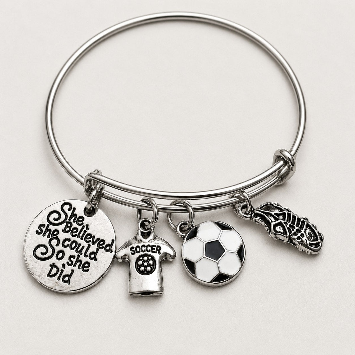 Soccer Charm Bracelet She Believed She Could Silver Tone Sports Gift B158