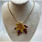 Fall Autumn Leaf Necklace Colorful Enamel Leaves Pendant 22 Inch Chain N369