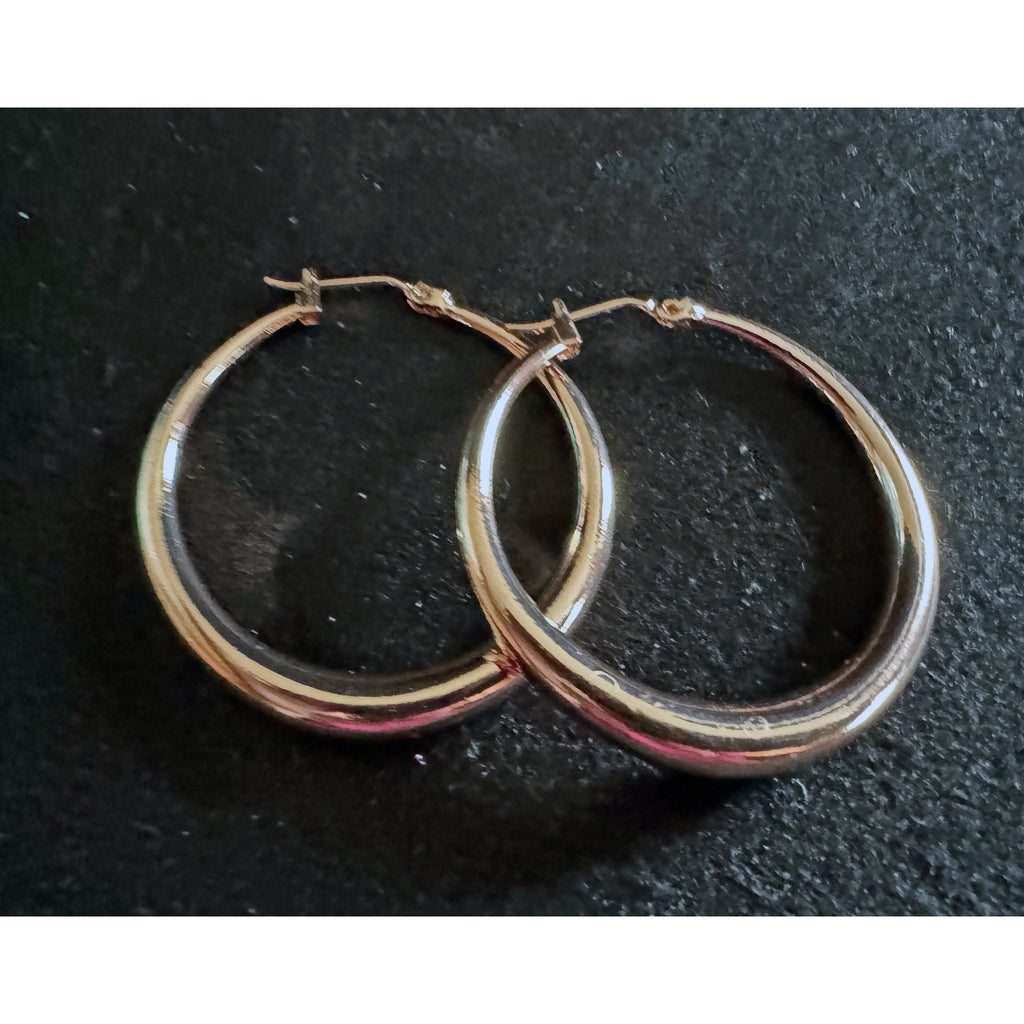 New Rose Gold Plated Sterling Silver 925 1.25 Inch Hoop Earrings  E79