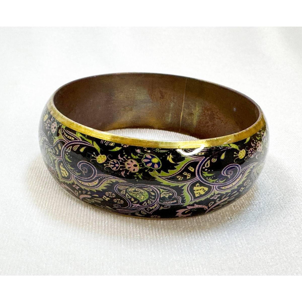 Vintage Floral Paisley Brass Bangle Bracelet 1" Wide Boho Cottagecore B123