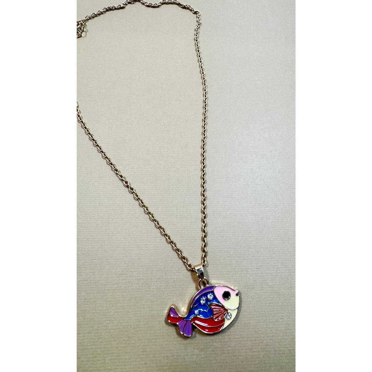 Colorful Tropical Fish Necklace Enamel Pendant Gold Tone Chain 18-20" N304