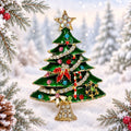 Christmas Tree Brooch Green Enamel Rhinestone Gold Tone Holiday Jewelry CP267