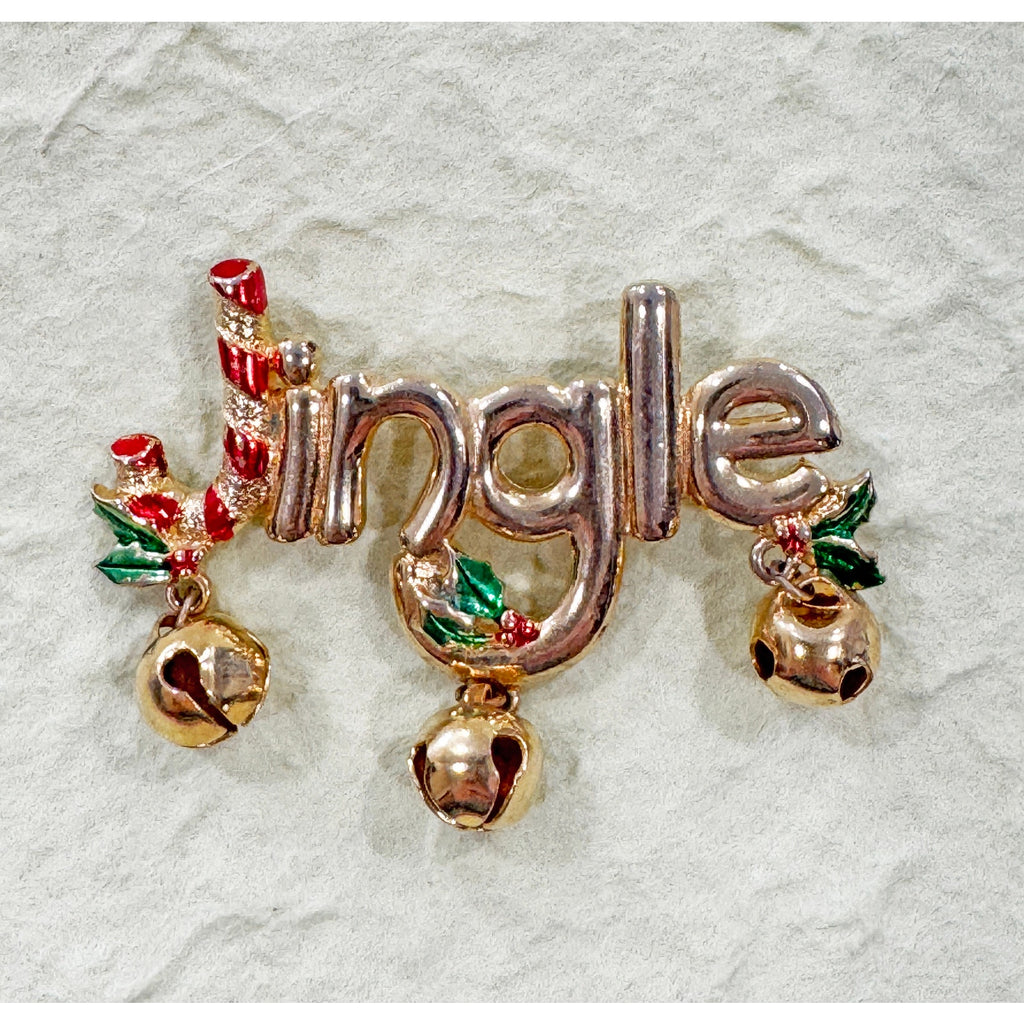 Vintage “Jingle” Christmas Pin Brooch with Bells & Holly CP18