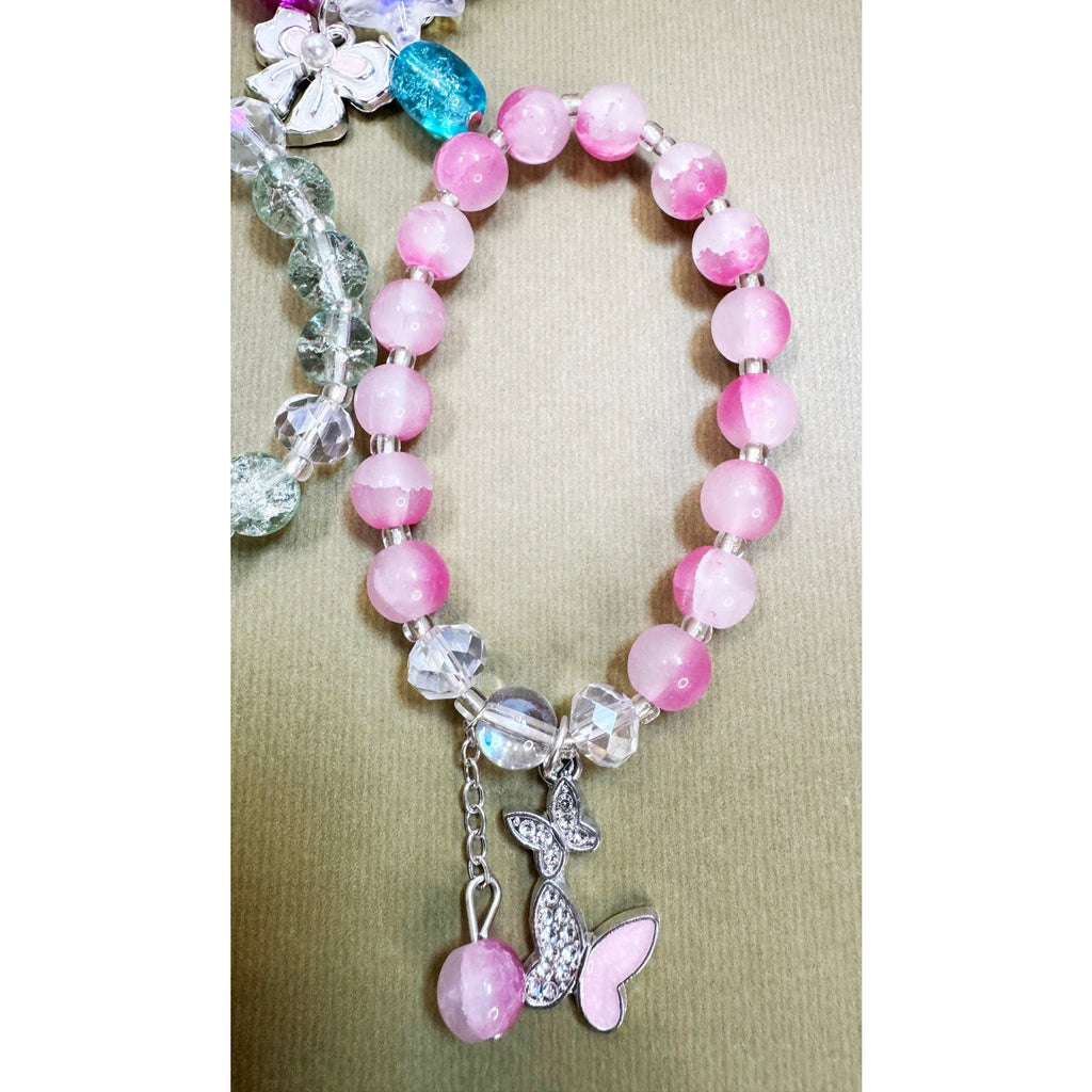 Set of 3 Stretch Beaded Bracelets Multicolor Charm Stack Boho Gift B118