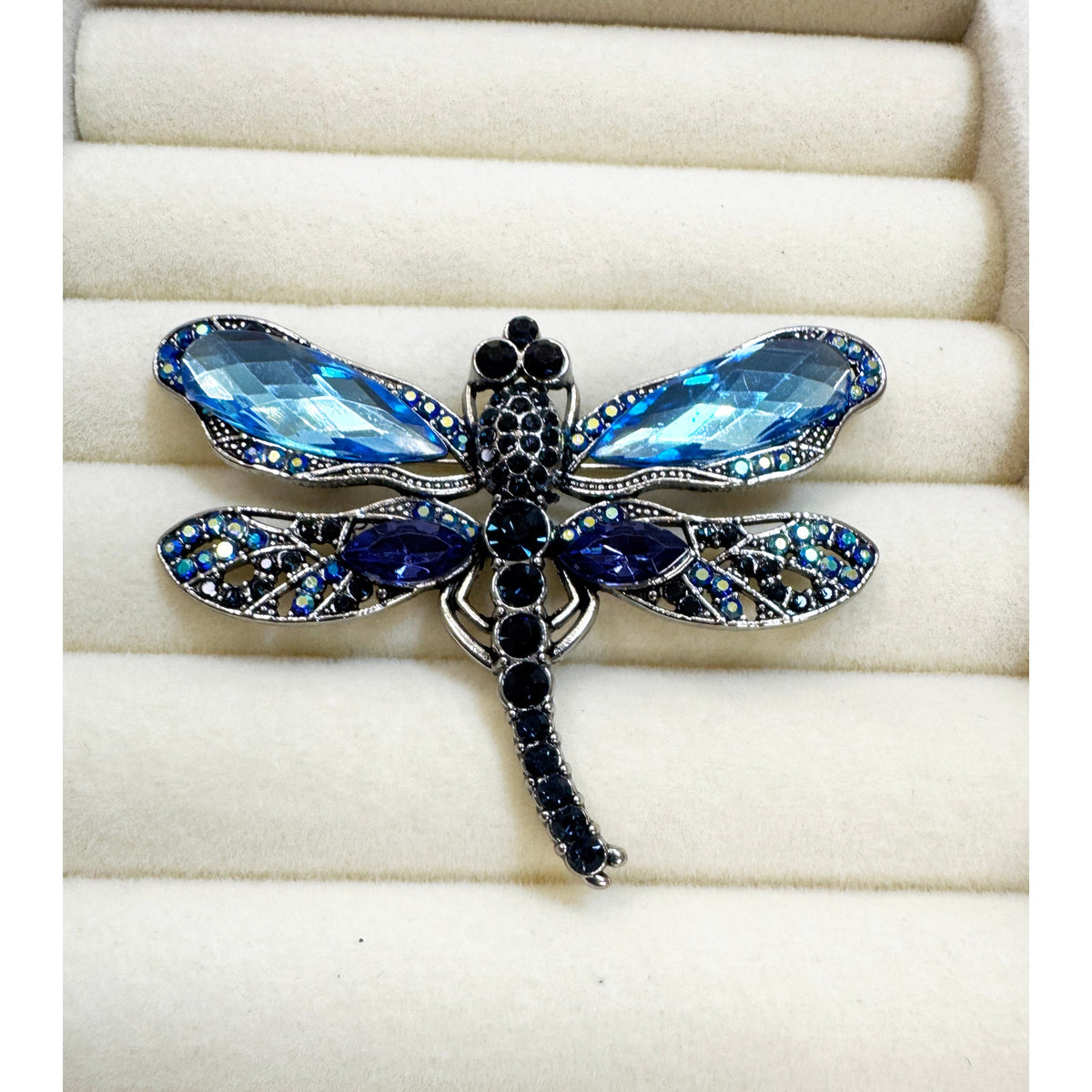 Blue Rhinestone Dragonfly Brooch Pin 2" Crystal Insect Jewelry Gift CP 247