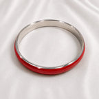 Red Enamel Bangle Bracelet Silver Tone 2.5 Inch Classic Retro Jewelry B175