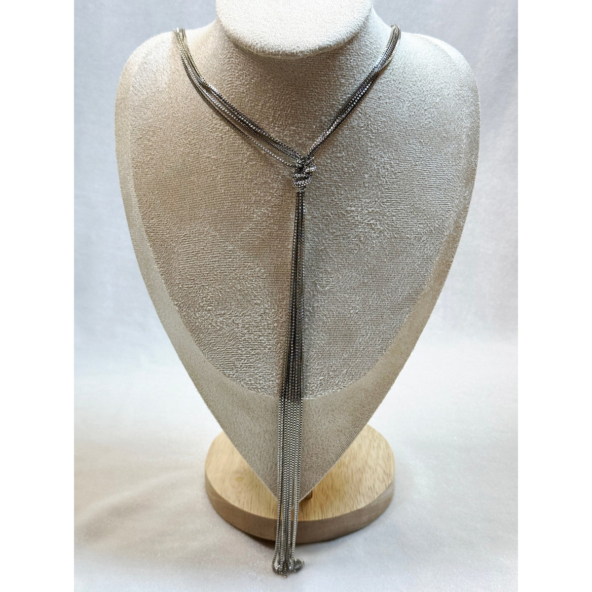 Silver Tassel Necklace Long Chain Fringe Lariat Style Statement 18-20"  N375