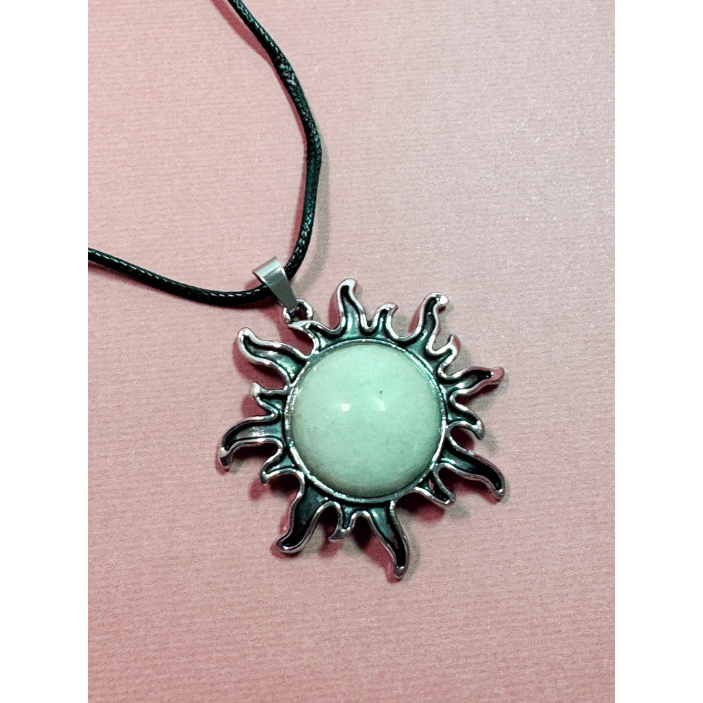 Pea Green Sun Pendant Necklace Celestial 2" Pendant 16-18" Cord N301