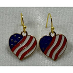 Americana USA Heart Flag Dangle Earrings Patriotic Red White Blue E235