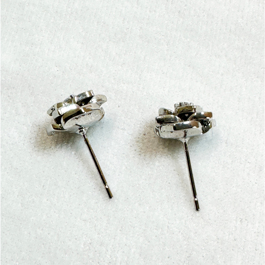 Silver Tone Rhinestone Rose Flower Post Earrings Sparkly Studs 1/2" E289