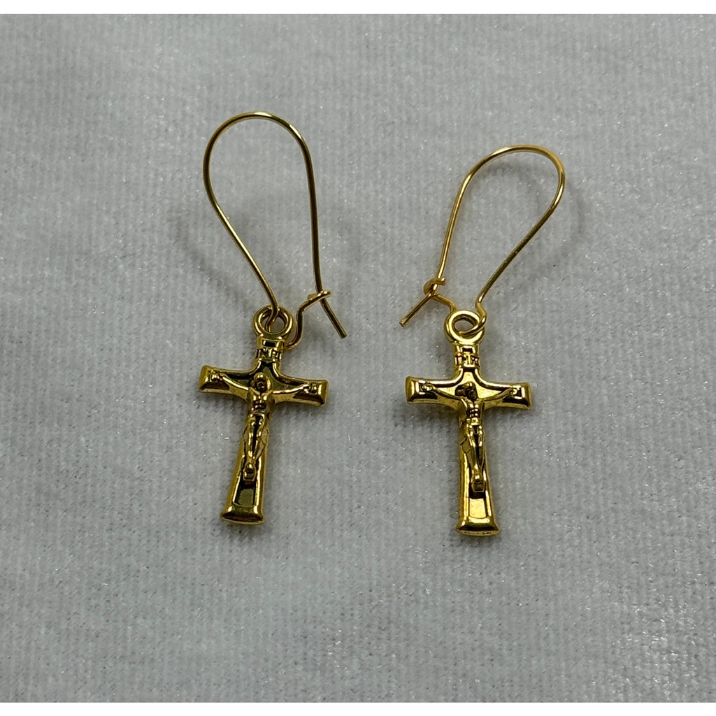 Gold Tone Crucifix Cross Dangle Earrings Christian Faith Jewelry 1 Inch E273