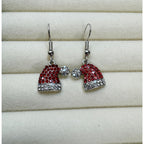 New Christmas Santa Hat Rhinestone Dangle Earrings Red White Holiday 1 Inch E494