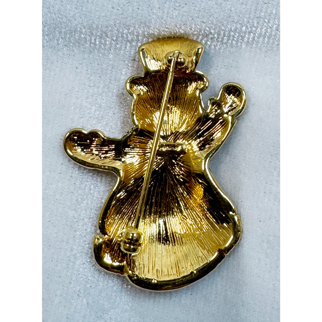 New Rhinestone Snowman Brooch Pin Gold Tone Red Enamel Christmas Holiday CP183