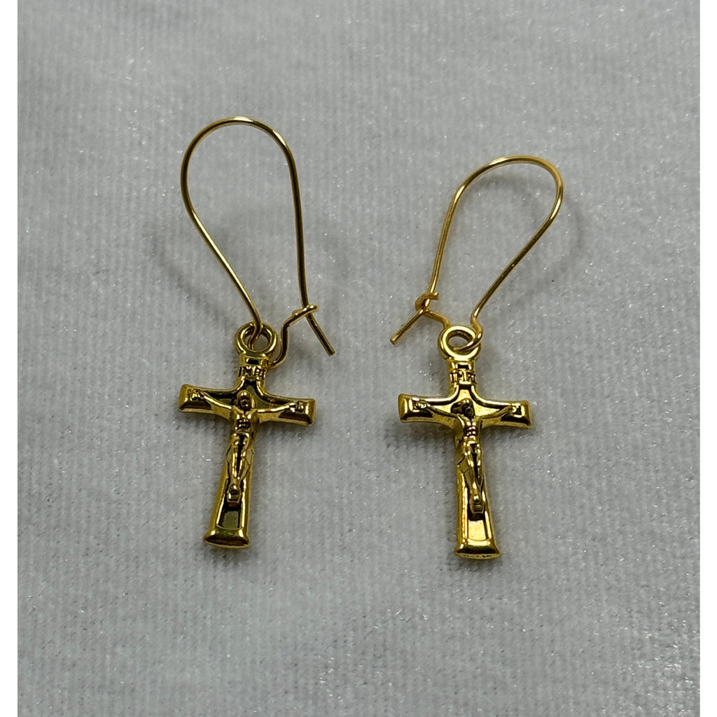 Gold Tone Crucifix Cross Dangle Earrings Christian Faith Jewelry 1 Inch E273