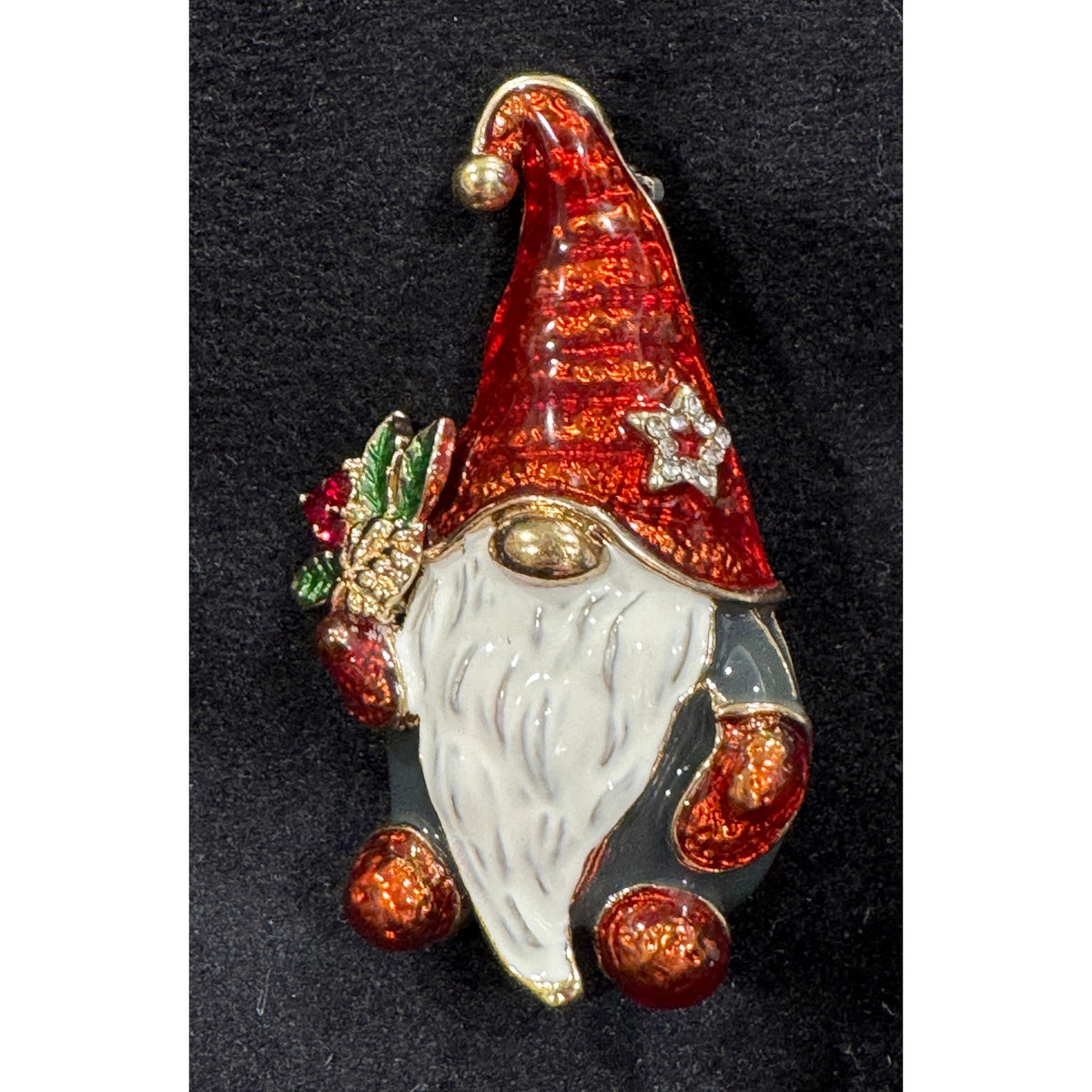 Vintage Gold-Tone Enamel Napier Gnome Brooch with Rhinestone Star Hat CP42