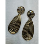 Vintage Gold Tone Teardrop Dangle Post Earrings Statement 3" Textured Retro E509