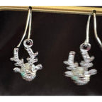 New 1.5” Reindeer Antler Rhinestone Pearl Dangle Earrings Silver Tone E114