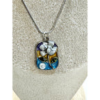 Floral Enamel Pendant Necklace Silver Tone Faux Pearl N449