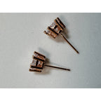 Rose Gold Faux Diamond Stud Earrings 3/8 Inch Round Solitaire Crystal Posts C302
