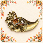 Gold Tone Cornucopia Brooch Copper Pumpkin Fall Harvest Thanksgiving Pin CP211