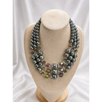 Silver Gray Faux Pearl Crystal Multi Strand Statement Necklace N643
