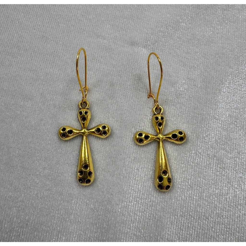 Gold Tone Cross Dangle Earrings Christian Faith Jewelry 1.25 Inches  E286