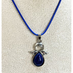 Blue Angel Pendant Necklace Silver Tone on 24" Blue Cord 1.5" N532