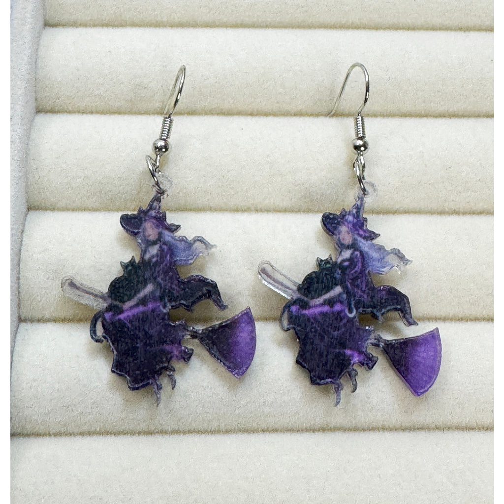 New Halloween Purple Witch Acrylic Dangle Earrings Spooky Costume Jewelry E480