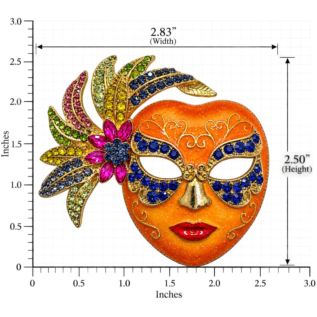 Mardi Gras Mask Brooch Rhinestone Enamel Gold Tone Masquerade Carnival Pin CP207