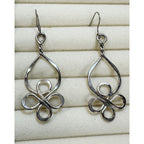 Silver Tone Openwork Drop Dangle Earrings Abstract Swirl 2" Boho Pre-Loved E512
