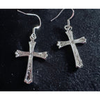 New Silver Tone Cross Dangle Earrings 1.5"  E86
