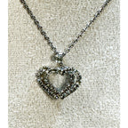 Vintage Double Heart Rhinestone Pendant Necklace Silver Tone 20" Chain N453