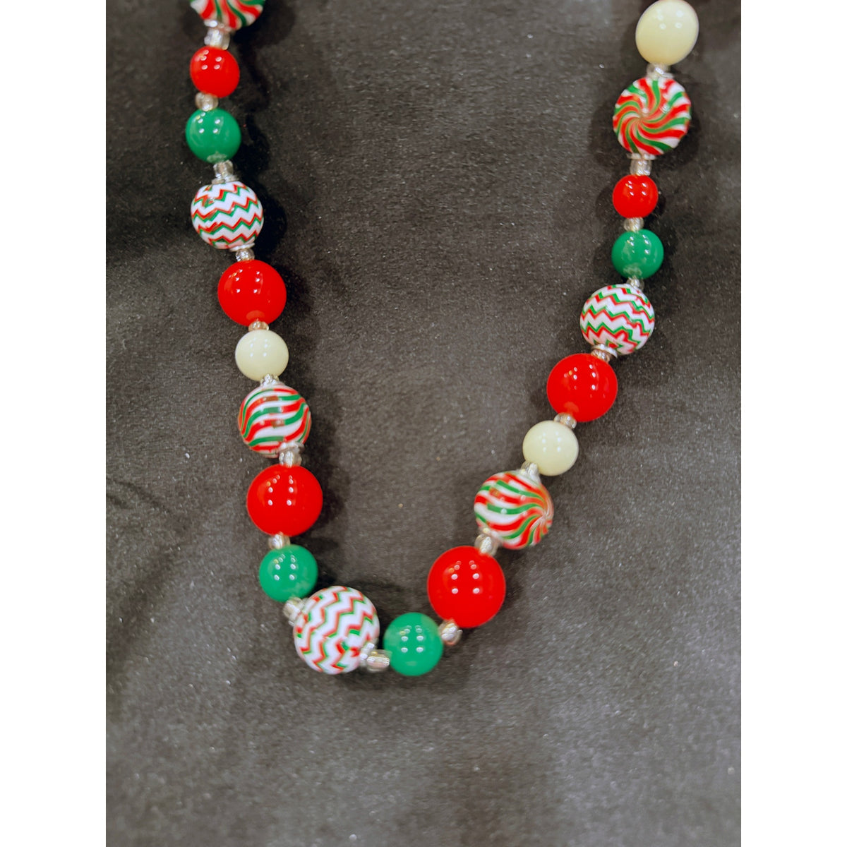 Whimsical Candy Cane & Peppermint Swirl Beaded Christmas Necklace N110