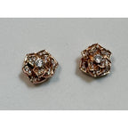 Rose Gold Rhinestone Flower Stud Earrings 1/2" Post Earrings Sparkly New  E304