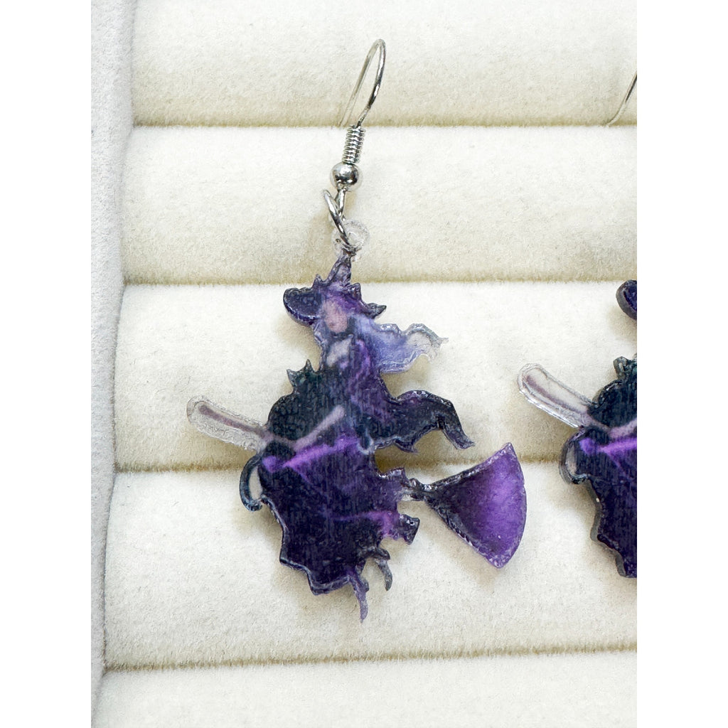 New Halloween Purple Witch Acrylic Dangle Earrings Spooky Costume Jewelry E480