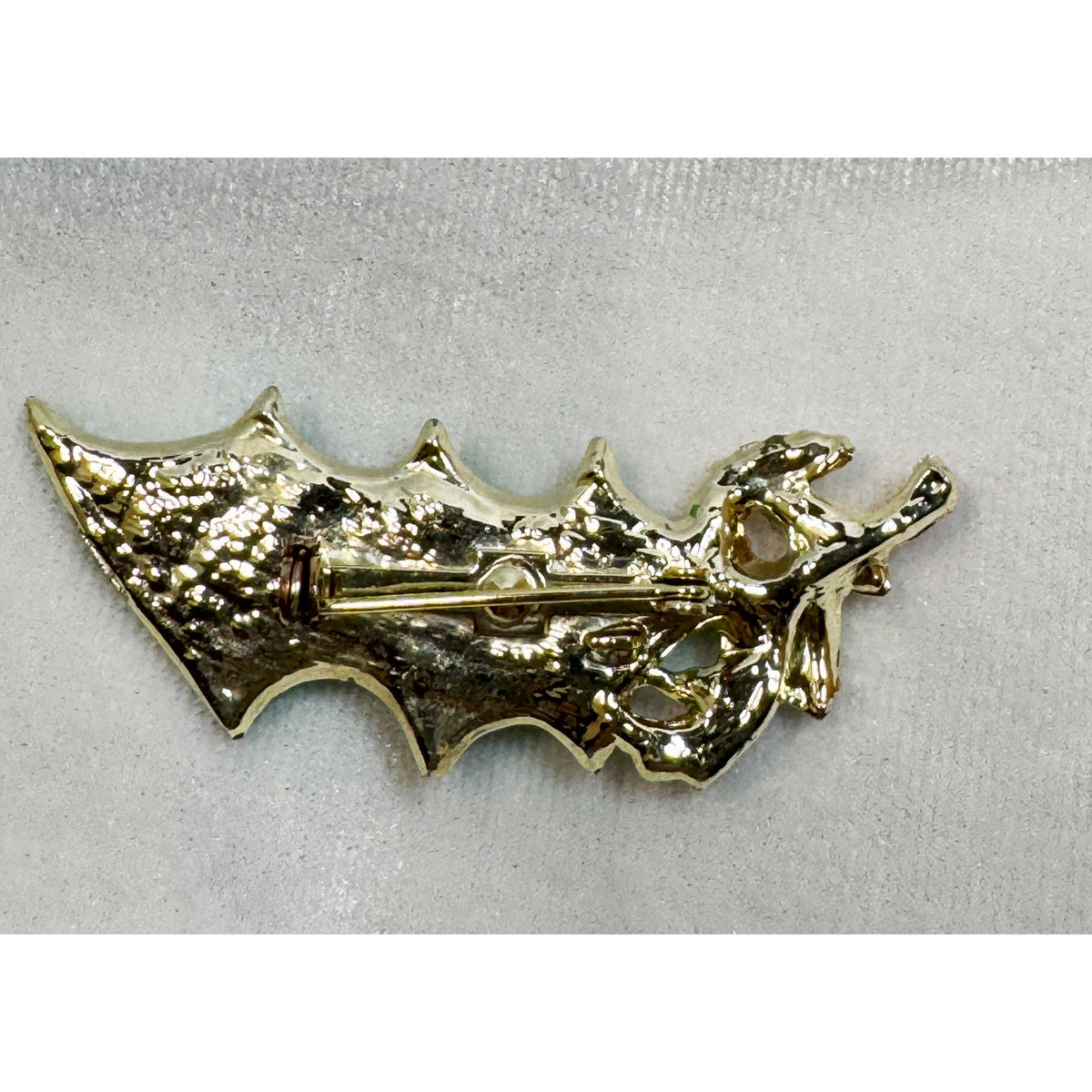 Vintage Enamel Holly Leaf Brooch Pin Green Red Gold Tone Christmas  2.25" CP182