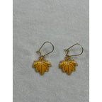 Yellow Maple Leaf Earrings Autumn Fall Dangle Earrings Gold Tone E282