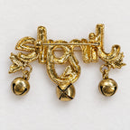 Jingle Christmas Brooch Gold Tone Bells Candy Cane Holly Enamel Holiday CP178