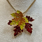 Fall Autumn Leaf Necklace Colorful Enamel Leaves Pendant 22 Inch Chain N369