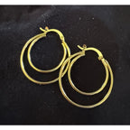 Stainless Steel Gold Hoop Earrings Double Circle Hoops 1.25 Inch E249