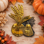 Vintage KC Harvest Angel Pumpkin Wheat Brooch Fall Thanksgiving Pin CP221
