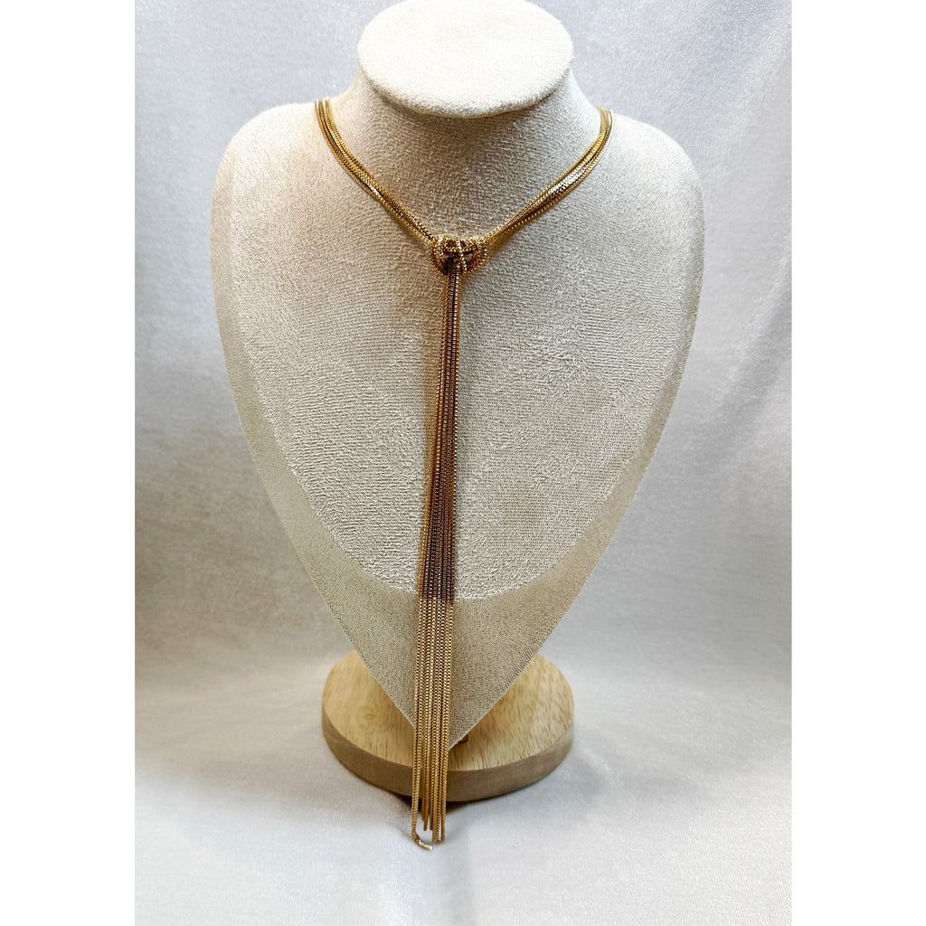 Gold Multi Chain Tassel Necklace 18-20" Adjustable Statement Fringe Lariat N357
