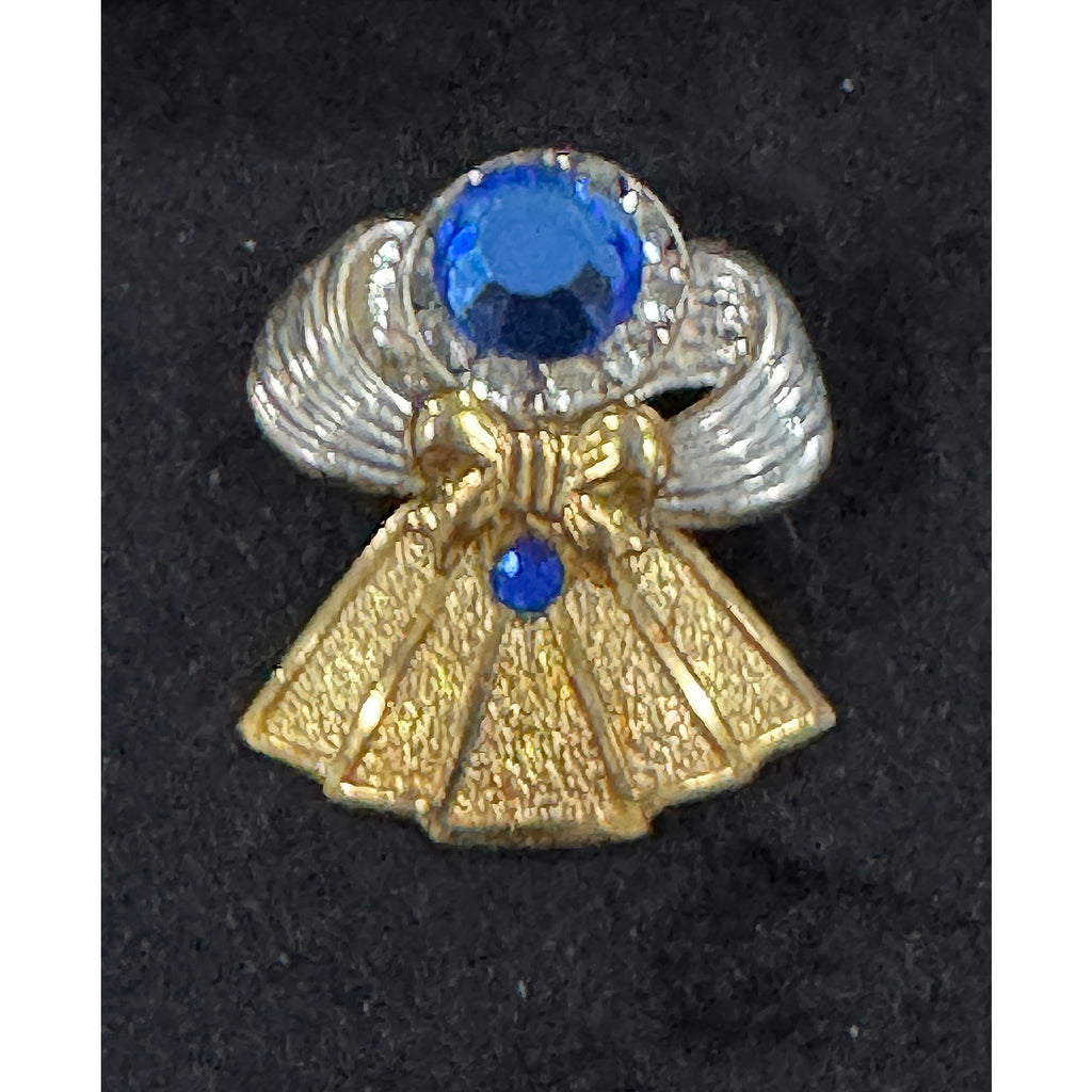 Vintage Angel Pin Gold & Silver Tone Blue Rhinestones Christmas Brooch CP152